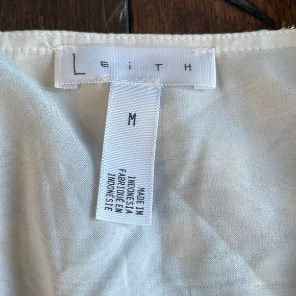 Leith Shirred V-Neck Women's M Long Sleeve Blouse Ivory Gold Metallic Cropped - Picture 4 of 12